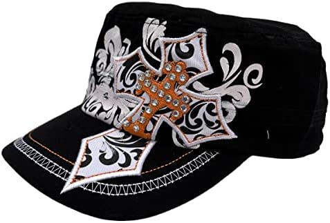 SilverFever כובע כובע צוער צבאי לנשים - כותנה טלאים - משובץ ורקום