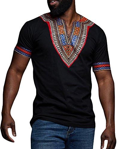 מכרום גברים אפריקאי דאשיקי חולצה שבטי פרחוני הדפסת צווארון דק חולצות חולצות