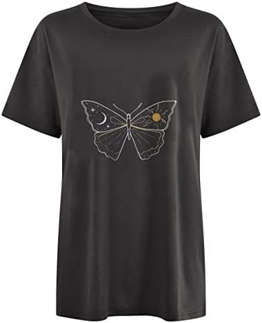 גדול חולצות לנשים בציר פרפר הדפסת קיץ מזדמן קצר שרוול חולצות זרוק כתף גרפי טוניקת חולצות