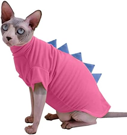 דינוזאור עיצוב ספינקס חסר שיער חתול בגדים חמוד לנשימה קיץ כותנה חולצות חתול תלבושות לחיות מחמד בגדים, עגול צווארון חתלתול חולצות עם שרוולים