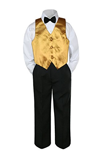 4 pc פעוט תינוקות ילדים בנים זהב אפוד זהב מכנסיים שחורים מכנסיים חליפות עניבה