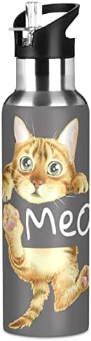 OARENCOL HI MEOW ORANGE CAT CAT בקבוק מים חמוד חתלתול חתלתול נירוסטה תרמוס מבודד עם מכסה קש 20 גרם