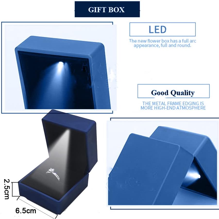4ealove מלבן לב לב כחול LED תכשיטים קופסת טבעת קופסת שרשרת קופסא קופסא מתנה קופסאות אחסון ארגזי ארגונים רב -פונקציונליים לעגילי תכשיטים
