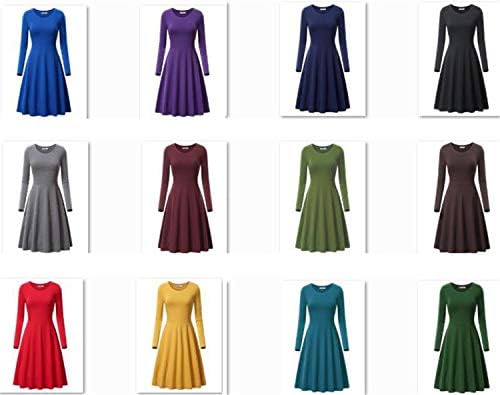 Andongnywell צבע אחיד של נשים צוואר עגול שרוול ארוך שמלה רופפת קפלים שמלות מידי נדנדה רופפות