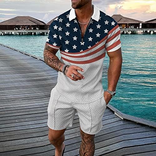 דגל אמריקאי של סטים קצרים לגברים תלבושות אימונית קיץ חולצת שרוול קצר + מכנסיים קצרים סט חליפות סגנון חייל פטריוטי