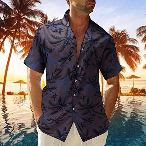 XXBR Mens Hawaiian חולצות קיץ חדש כפתור שרוול קצר למטה צמרות מזדמנים הדפס עץ טרופי חולצת חוף רגועה מתאימה