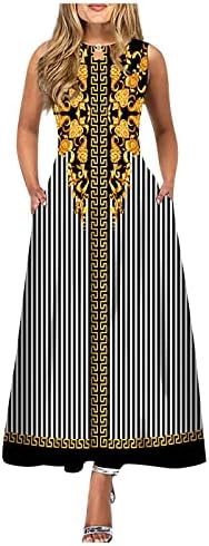 שמלות iaqnaocc לנשים 2023, אופנה מזדמנת שמלת מקסי ללא שרוולים עם כיס עם כיס עם כיס