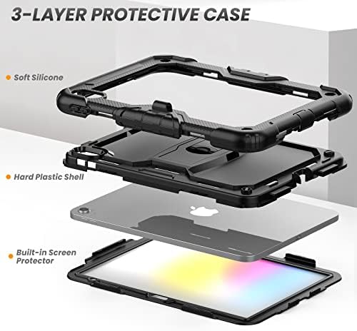 HXCASEAC אטום זעזועים iPad עשירית מדור 10 מארז 10.9 אינץ '2022, מכסה אייפד מגן 10 עם מגן מסך/מחזיק עיפרון/מעמד מתקפל, iPad 10th Case Kids