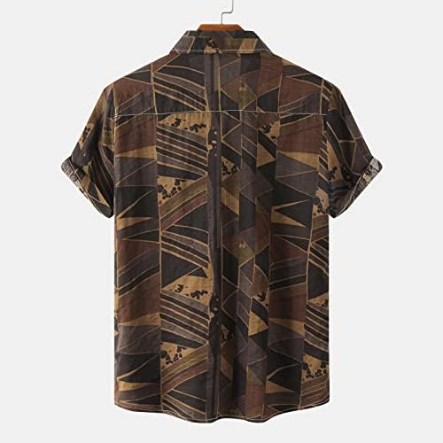 פשתן חולצה גברים של הוואי חופשה מזדמן הדפסת חולצה דש קצר שרוול למעלה קצר שרוול חולצות