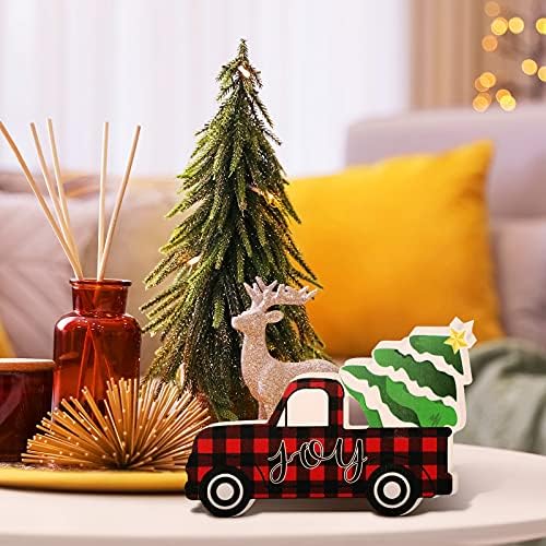 שלט משאית משובץ באפלו עץ טנדר מעץ תפאורה כפרית כפולה צדדי חג שמח עיצוב פלאק וינטג