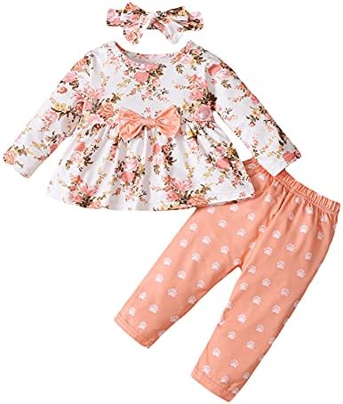 בגדים סט פעוט תינוקות תינוקות בנות בגדים מגדירים שרוולים ארוכים מכנסי הדפס עליונים פרחים עם תלבושות סרטים מתנה לתינוקות