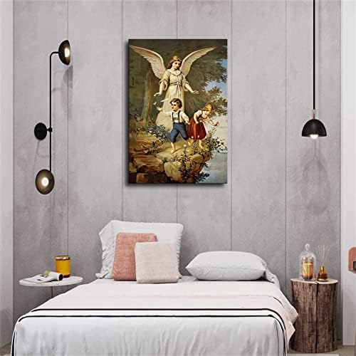 מלאך השומר הבתולה ומלאך התינוק ישוע ציור פוסטר תמונה הדפסת קיר קיר קיר קיר עיצוב בית קיר.