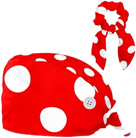 נקודות כובע קרצוף מתכוונן בכובע לבן אדום עם כפתורים עם כפתורים ושיער קשת מצמצם לאחות ורופא